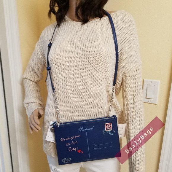 NWT KATE SPADE 100% AUTHENTIC POSTCARD CROSSBODY OFF THE GRID OCEAN BLUE NOVELTY - Picture 3 of 12